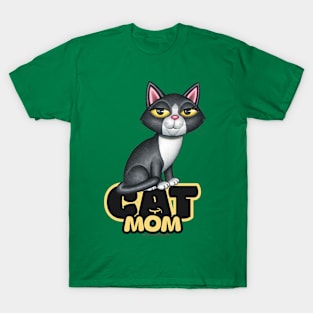 Tuxedo Black & White Cat Mom T-Shirt